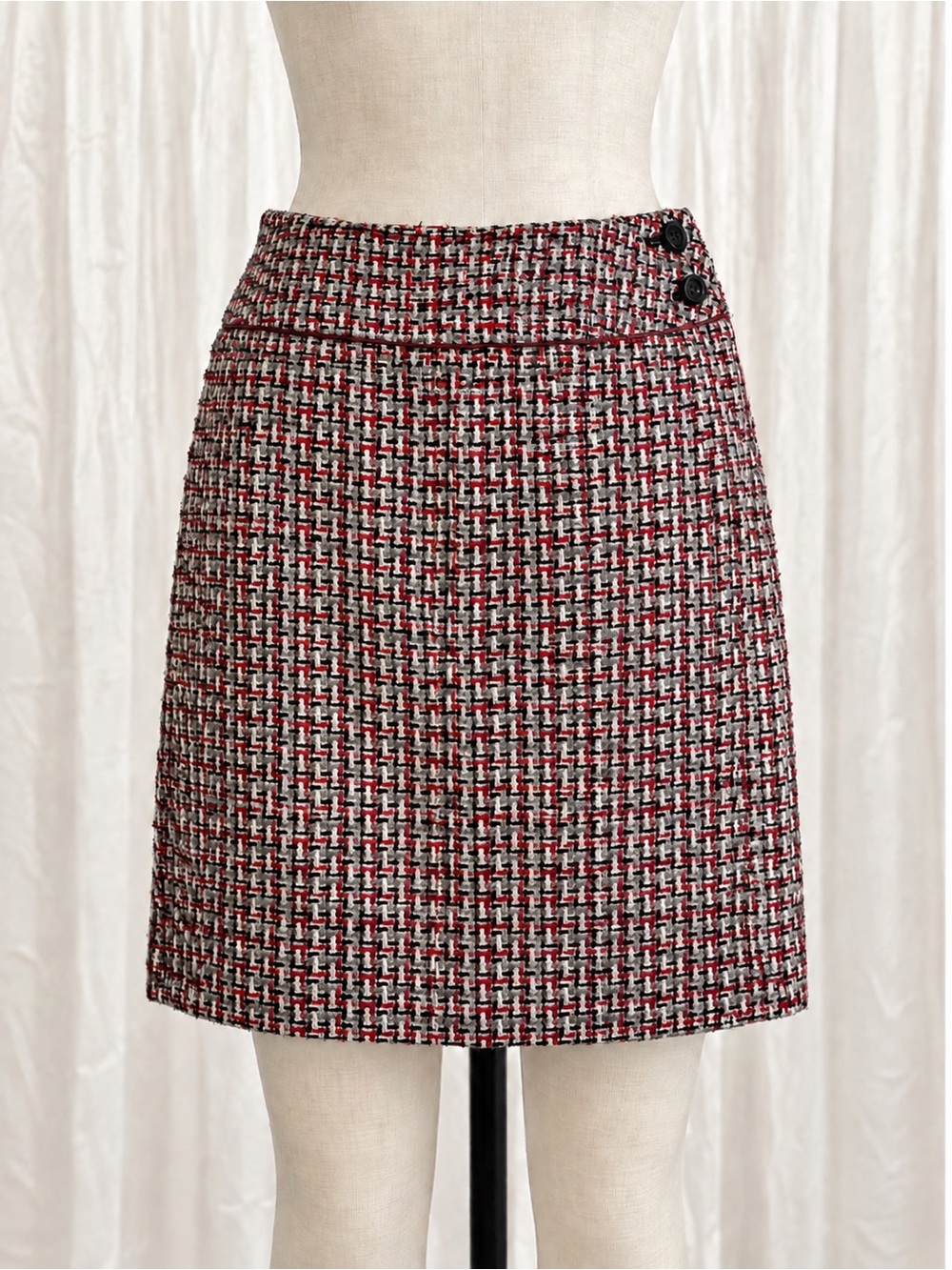 Amanda Smith Red, Black & White Tweed Mini Skirt